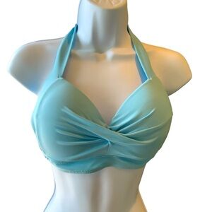 Bikini Top Aqua Blue Halter Neck Criss Cross Molded Cup Tie Neck and Back Size M